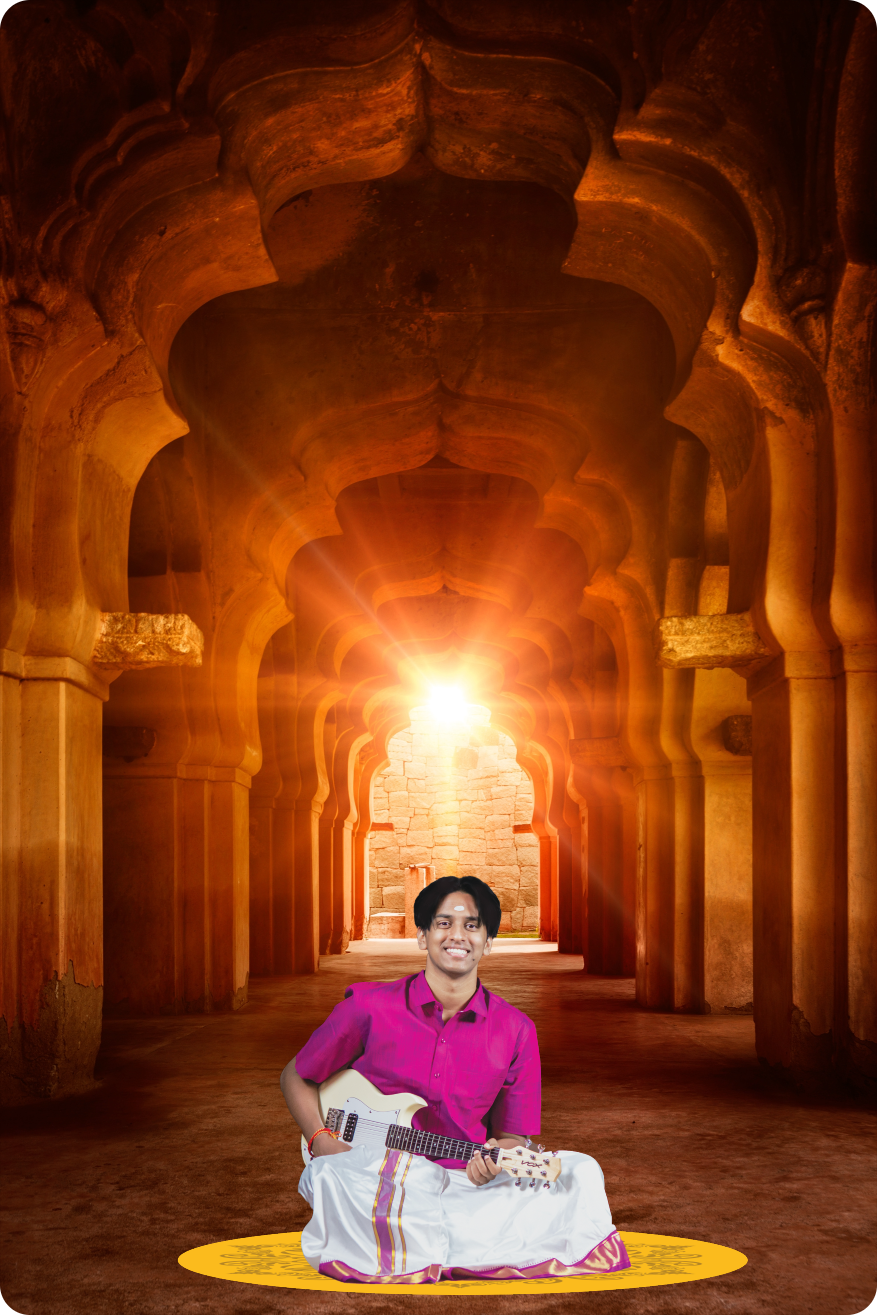 Pranav playing Guitar with traditional atire